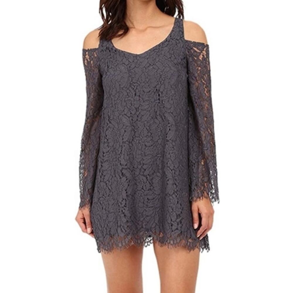 CHASER Grey Off Shoulder Lace Mini Dress SZ Small